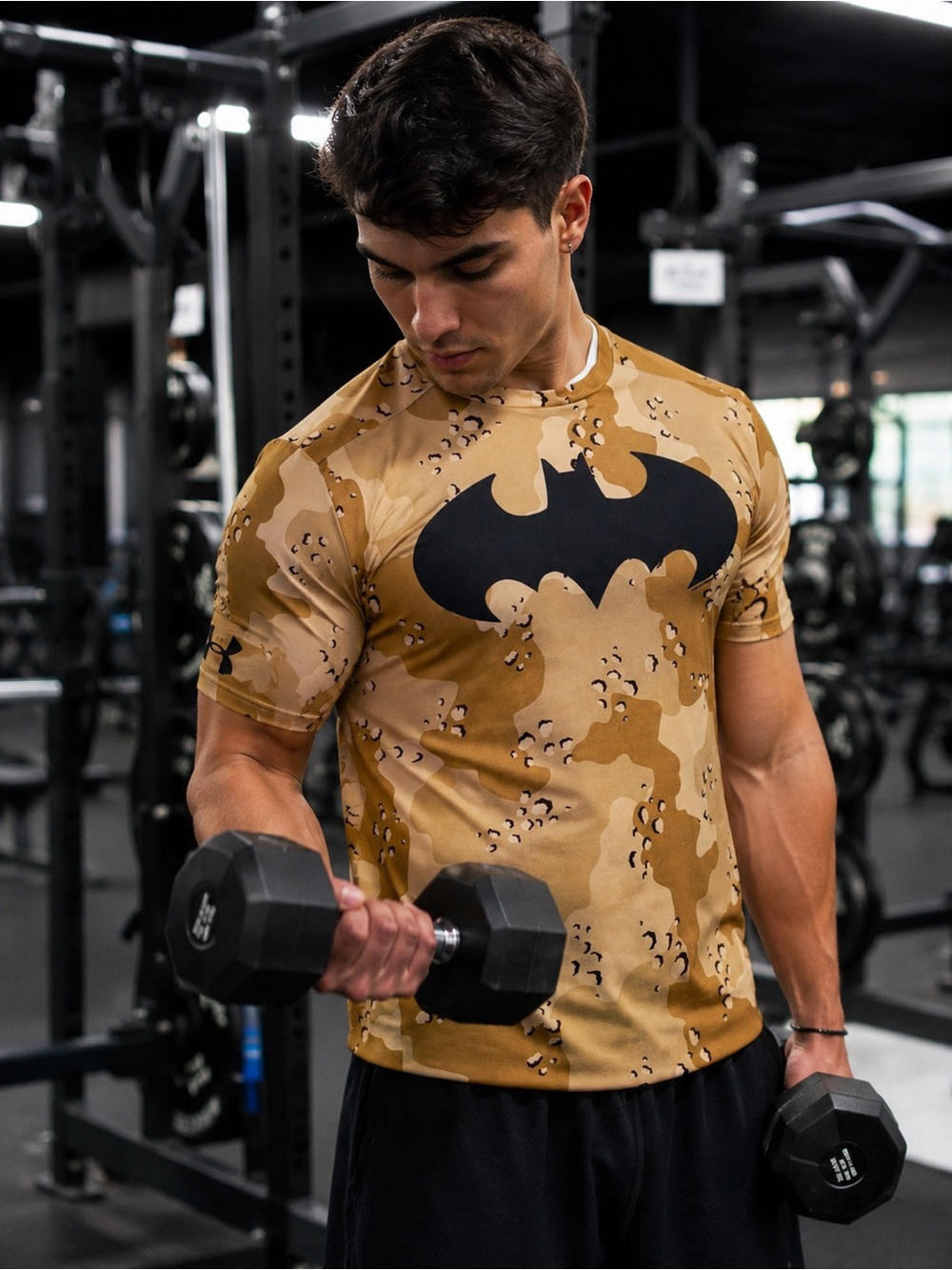 Under Armour Batman Desert Camo Compression Shirt XL HeatGear Tactical Tee